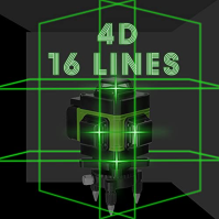 Mulcort 360° 4D Nivelační laser s 16 liniemi, automatický nivelační nástroj na 3 ° s 2× dobíjecí lithiovou baterií